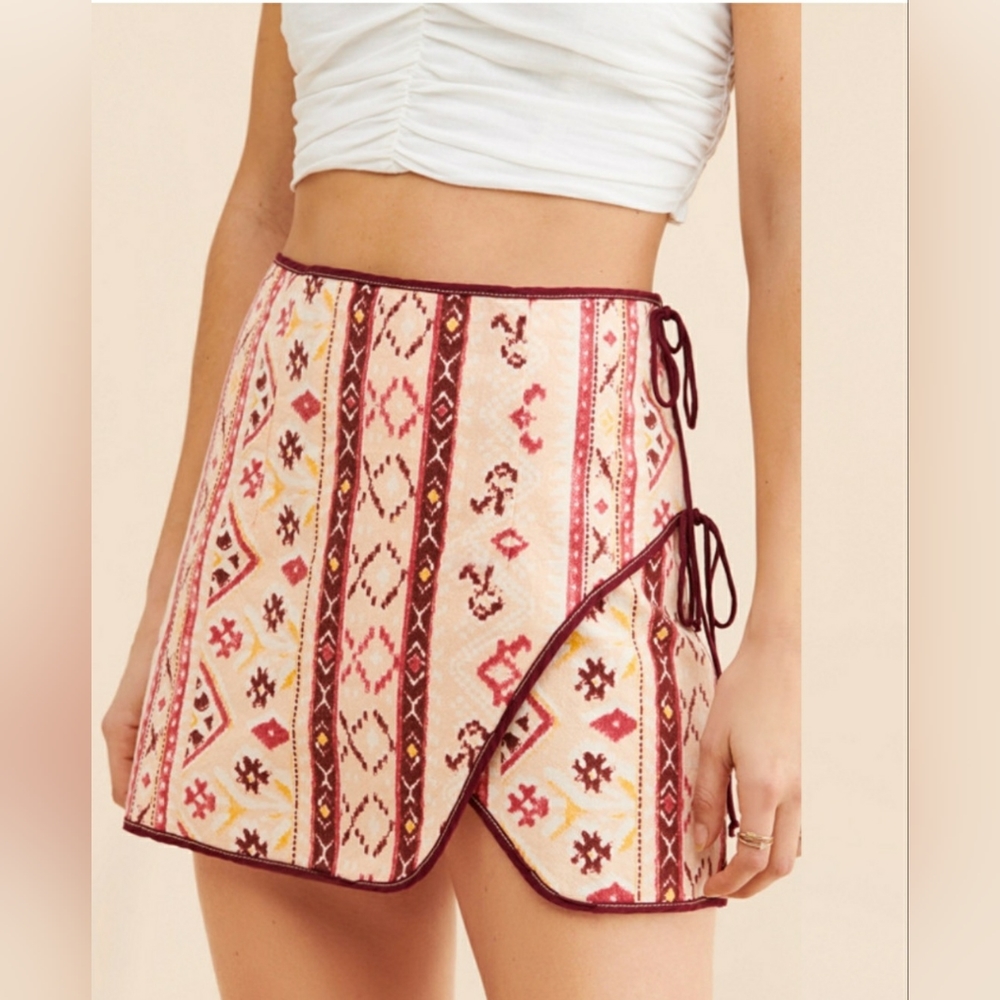 Free People Pink and Cream Mini Skirt